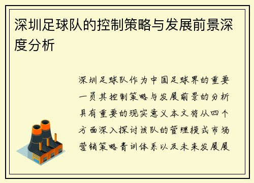 深圳足球队的控制策略与发展前景深度分析