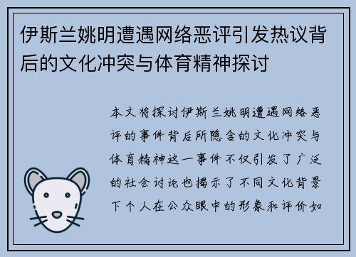 伊斯兰姚明遭遇网络恶评引发热议背后的文化冲突与体育精神探讨