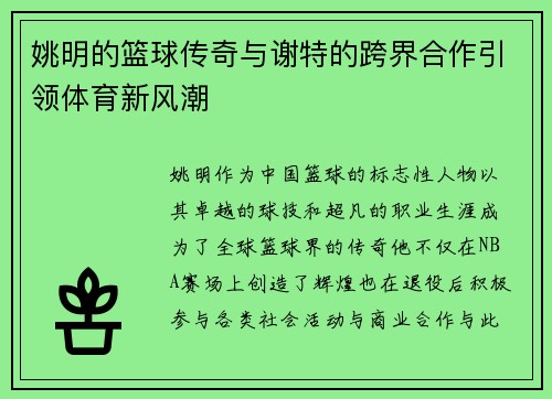 姚明的篮球传奇与谢特的跨界合作引领体育新风潮